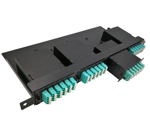 144 quita el corazón a 19&quot; el panel de remiendo de la fibra MPO de 1U MTP con los casetes de 4pcs OM3 MTP-LC