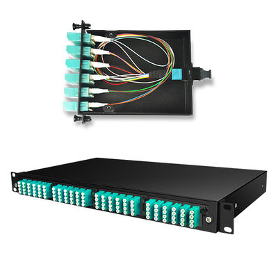144 quita el corazón a 19&quot; el panel de remiendo de la fibra MPO de 1U MTP con los casetes de 4pcs OM3 MTP-LC