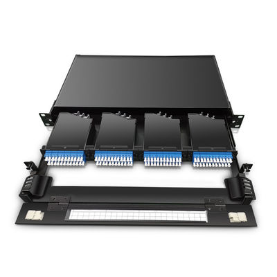 144 quita el corazón a 19&quot; el panel de remiendo de la fibra MPO de 1U MTP con los casetes de 4pcs OM3 MTP-LC