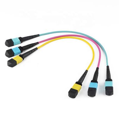 12 cordón de remiendo del cable de la fibra de la base de la base 24, cable Om3 Om4 del remiendo de Mtp Mpo para Qsfp