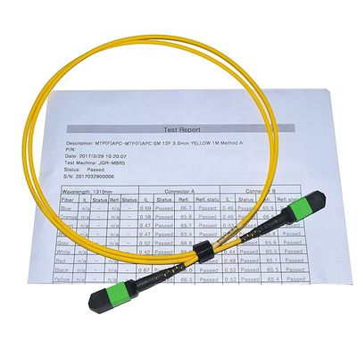12 cordón de remiendo del cable de la fibra de la base de la base 24, cable Om3 Om4 del remiendo de Mtp Mpo para Qsfp