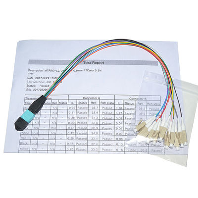 12 cordón de remiendo modificado para requisitos particulares de la fibra de la base 0.9m m MPO el 1M unimodal Fanout