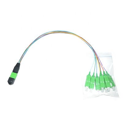 Fanout modificado para requisitos particulares de la fibra 0.9m m del LC del varón de la base MPO de la asamblea de cable de la fibra 12