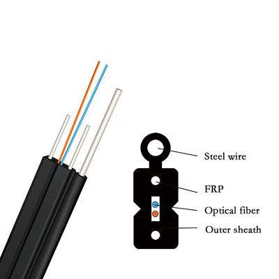Cable de fribra óptica GJYXCH del descenso de la base de FTTH 12 con color negro del alambre de acero