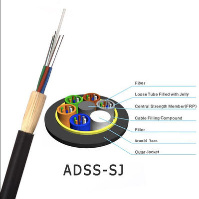 Cable de fribra óptica Adss dieléctrico aéreo de arriba al aire libre del solo modo de 6 bases